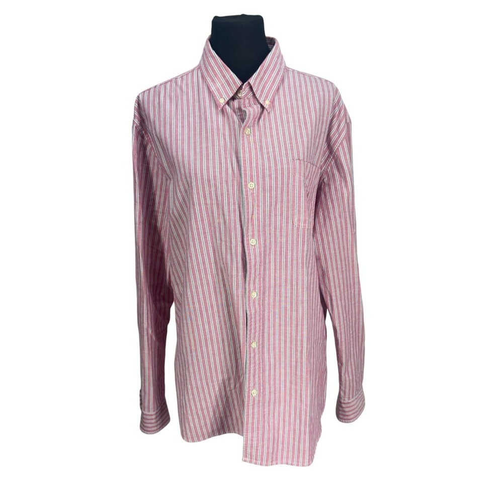 Chaps Mens XXL Red White Striped Stretch Oxford Button Down Shirt‎ Long Sleeve